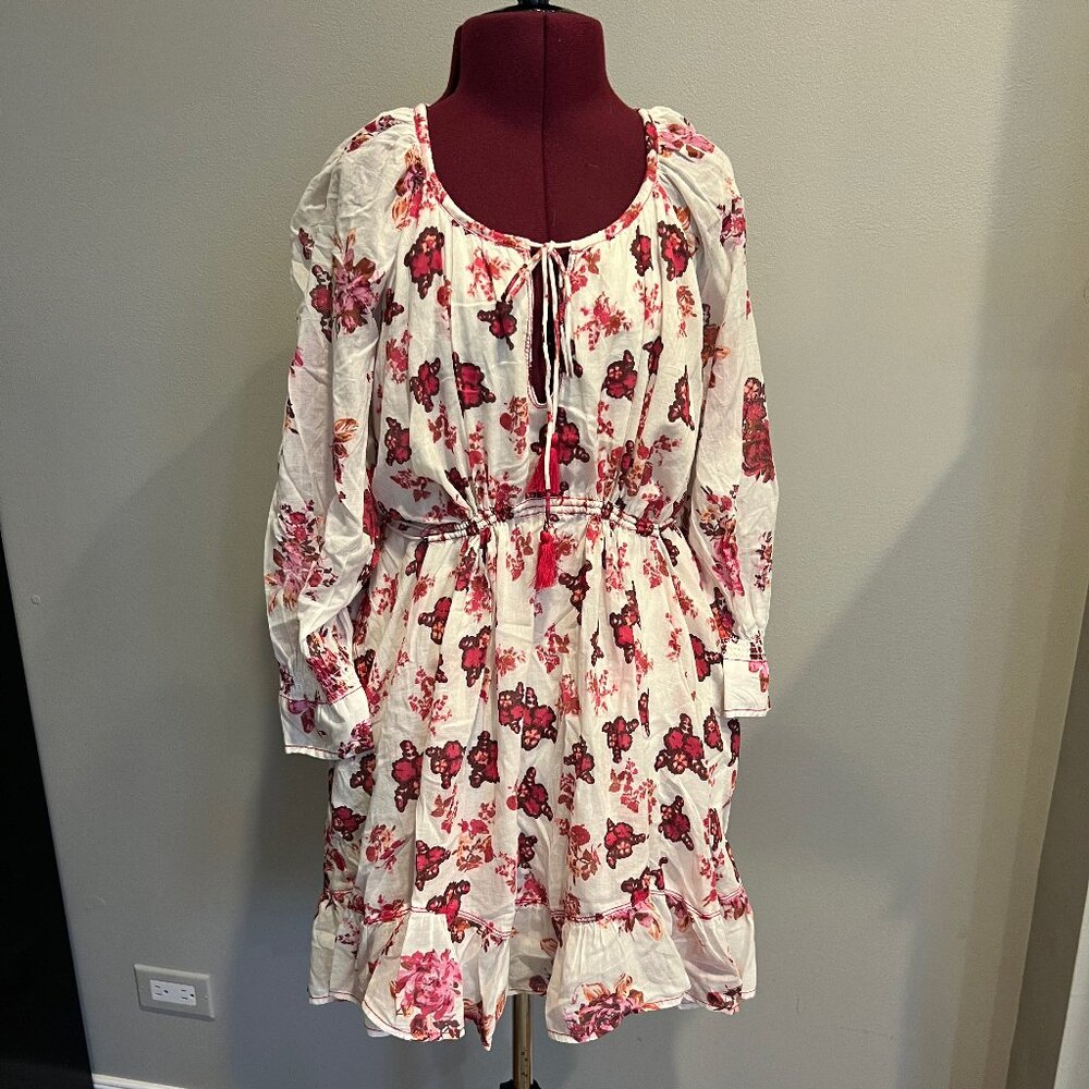 NWT Free People Breezy Boho Cotton Mini Dress Red/Pink Floral Pattern SIZE XS
